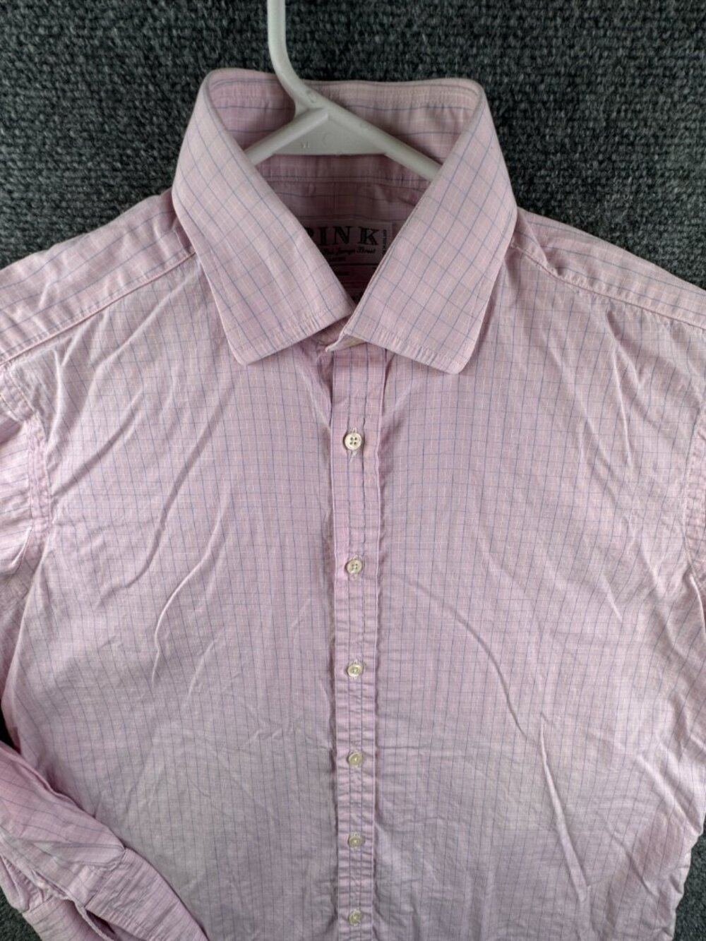 Thomas Pink Long Sleeve Button Up Shirt Men Pink Check 15.5 33 Superline Cotton
